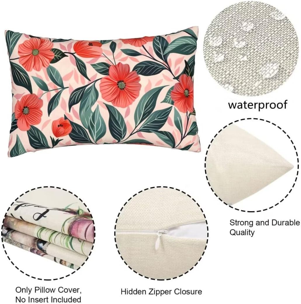 Throw Pillow Covers 28x35 Inch Pillow Covers Set of 2 Couch Pillows for Living Room, Poppy Throw Pillows, Linen Accent Pillows Rectangular Decorative Pillows for Bed Sofa Farmhouse Decor, Red J210