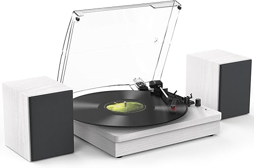 Reproductor de discos de vinilo con dos altavoces estéreo, tocadiscos de reproducción Bluetooth con entrada de auriculares AUX de 3 velocidades y