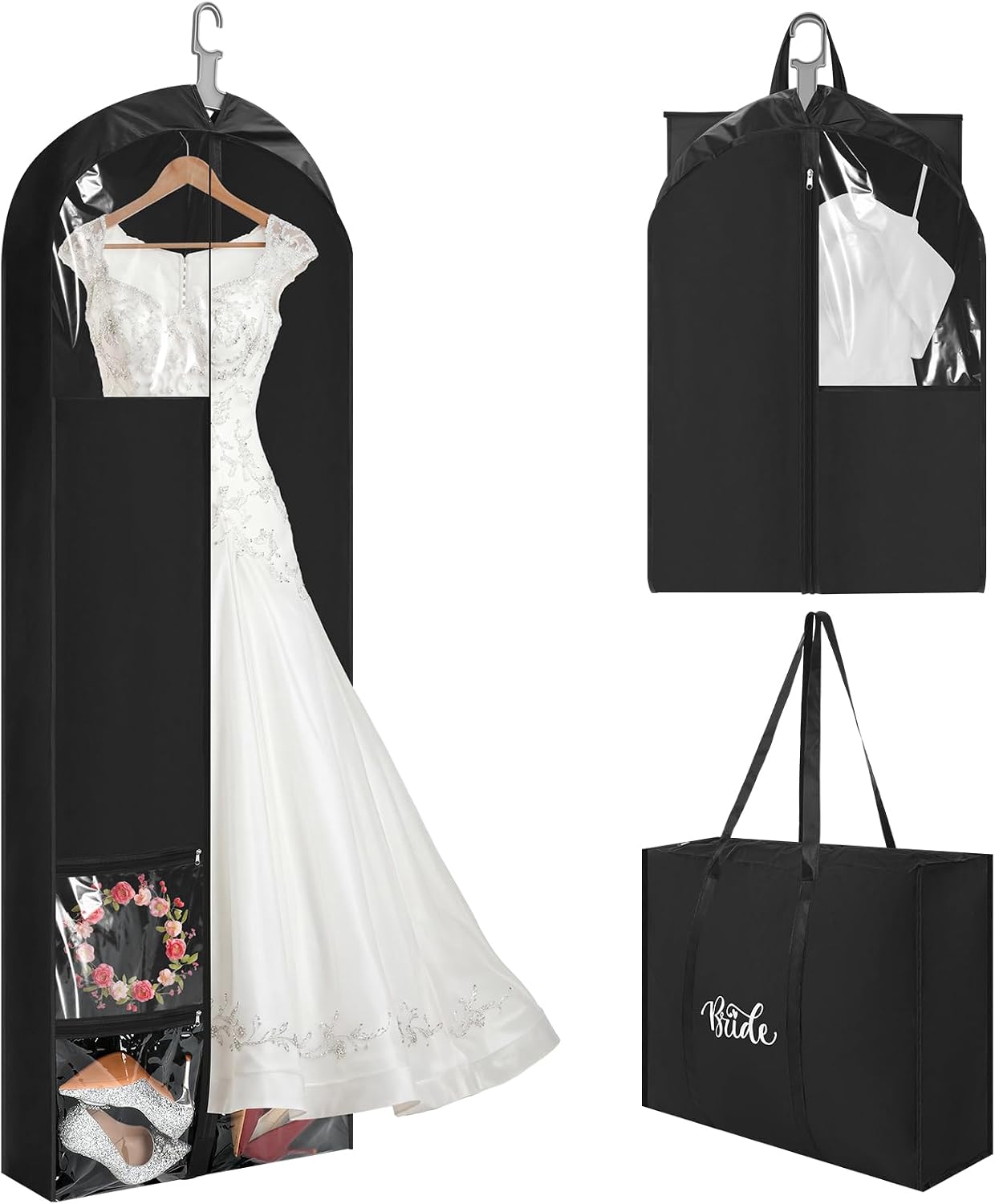 Shinylin Wedding Dress Garment Bag for Bride 4 Pockets Tote Bag