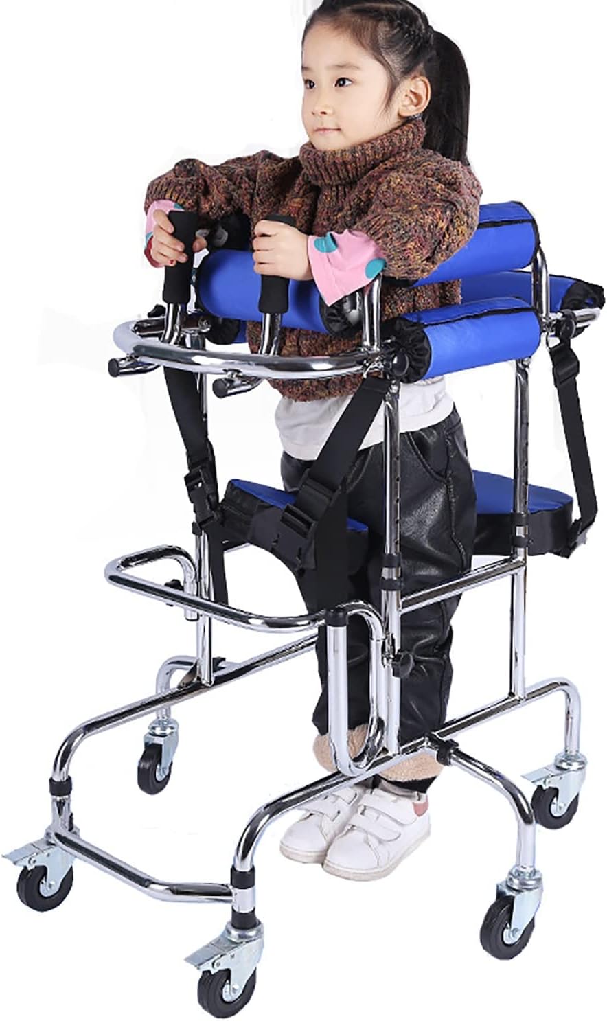 Walkers/Standing Walking Aid, Walker for Disabled Children with Cerebral Palsy, Height-Adjustable Kids Upright Walker with Stainless Steel Frame, 6 Wheels Mobile Rollator