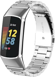 eiEuuk Metal Band Compatible with Fitbit Charge 5 Solid Stainless Steel Watch Band Wristband Strap Bracelet Replacement for Fitbit Charge5 Women Men,Silver,Ccharge5WBszgd1280