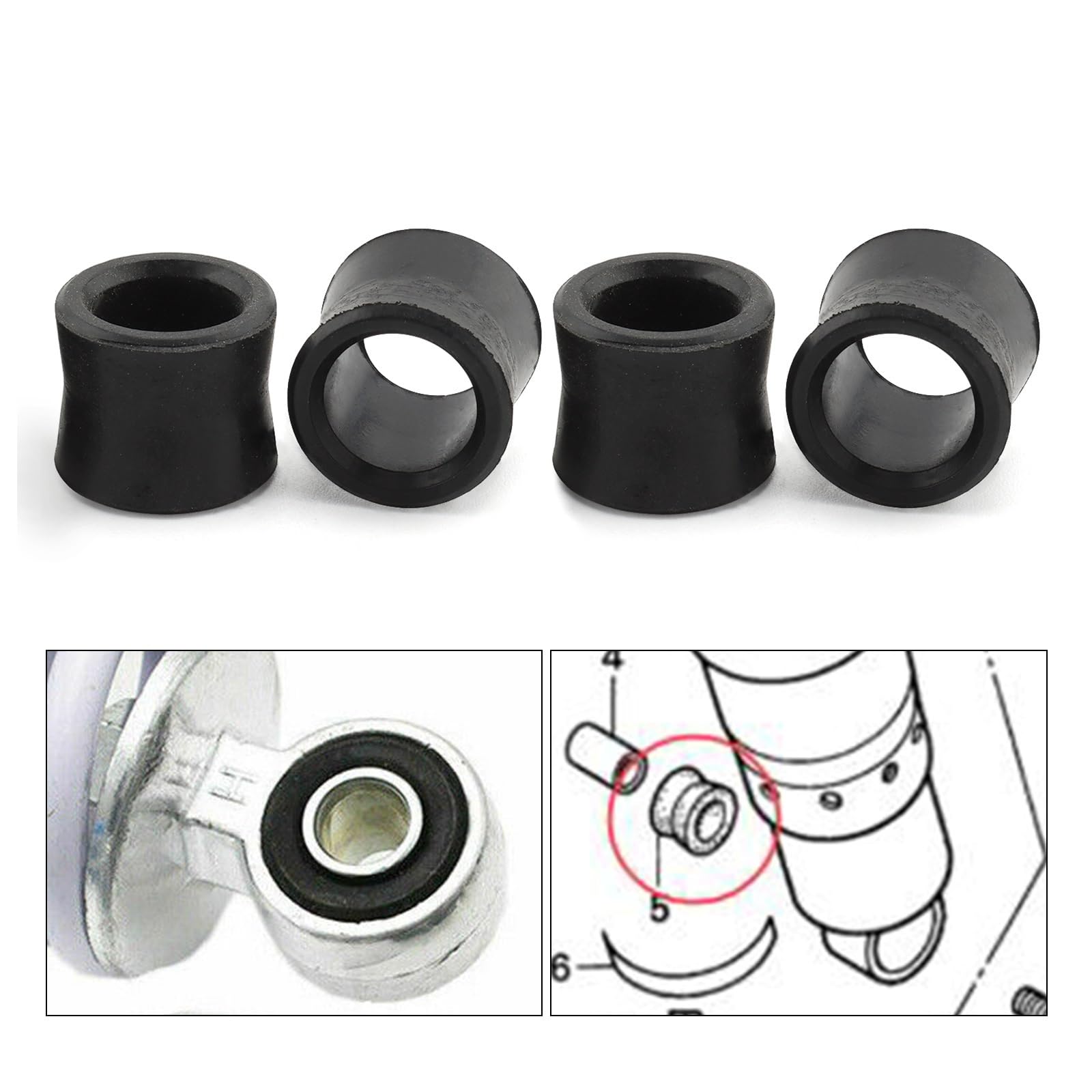 Pasuje do Honda GL1500C Valkyrie VTX1800 1300 1997-2009 OEM #52489-MW3-305 4 szt. Tuleja gumowa tylnego zawieszenia Tuleje amortyzatorów samochodowych