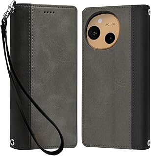 シズカウィル AQUOS sense10 用 / sense9 用 SH-53F 用 SH-53E 用 SHG14 用 ケース カバー 手帳型 本革調 レザーケース グレー×ブラック 1個入り