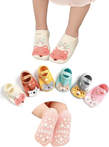 Calcetines antideslizantes Mary Jane para bebé, calcetines de ballet antideslizantes con agarres, unisex, para niño y niña, 6 pares