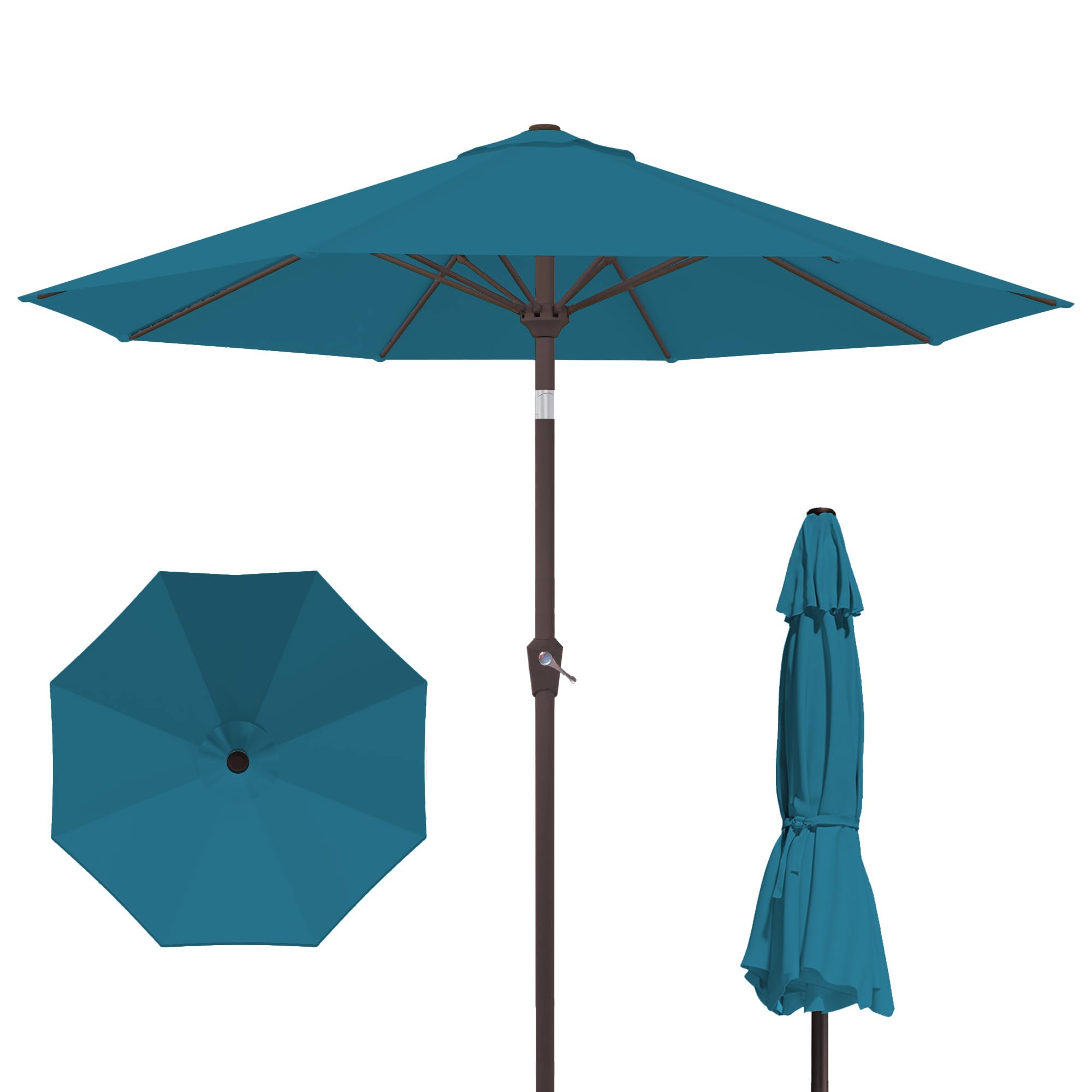 PatioKingdom 10FT Patio Umbrella with Push Button Tilt and Crank, Outdoor Market Umbrella with 8 Fiberglass Ribs, UV Protection Table Umbrella for Pool,Backyard,Garden,Deck (Light Blue) — image 1