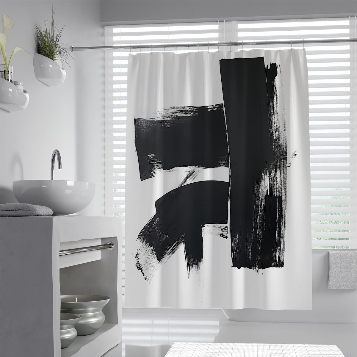 Rideaux de Douche imperméables Black White Strokes 180x180cm