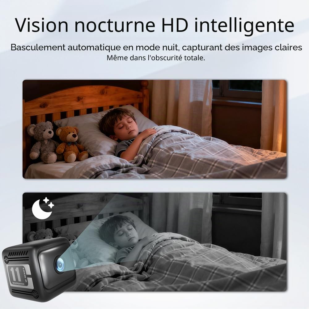 Mini caméra espion cachée 4K HD Bluetooth et WiFi sans fil pour intérieur et extérieur avec vision nocturne, détection de mouvement, enregistrement à distance, grand angle de 130°, contrôle par