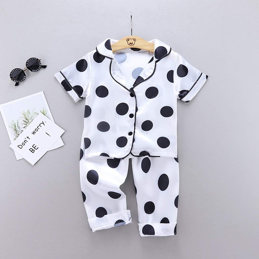 Baby Boys Girls 𝐒ilk 𝐏𝗝s 2 Piece Satin 𝐏a𝐣ama Set Polka Dot Tops and Pants Sl𝐞epwear for Toddler Cute Loung𝐞wear