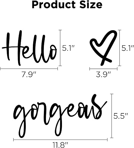 Miniatura 4 de UBTKEY Decoración de pared con texto en inglés Hello Gorgeous de Hello Beautiful de metal, decoración de pared negra para el hogar, maquillaje,