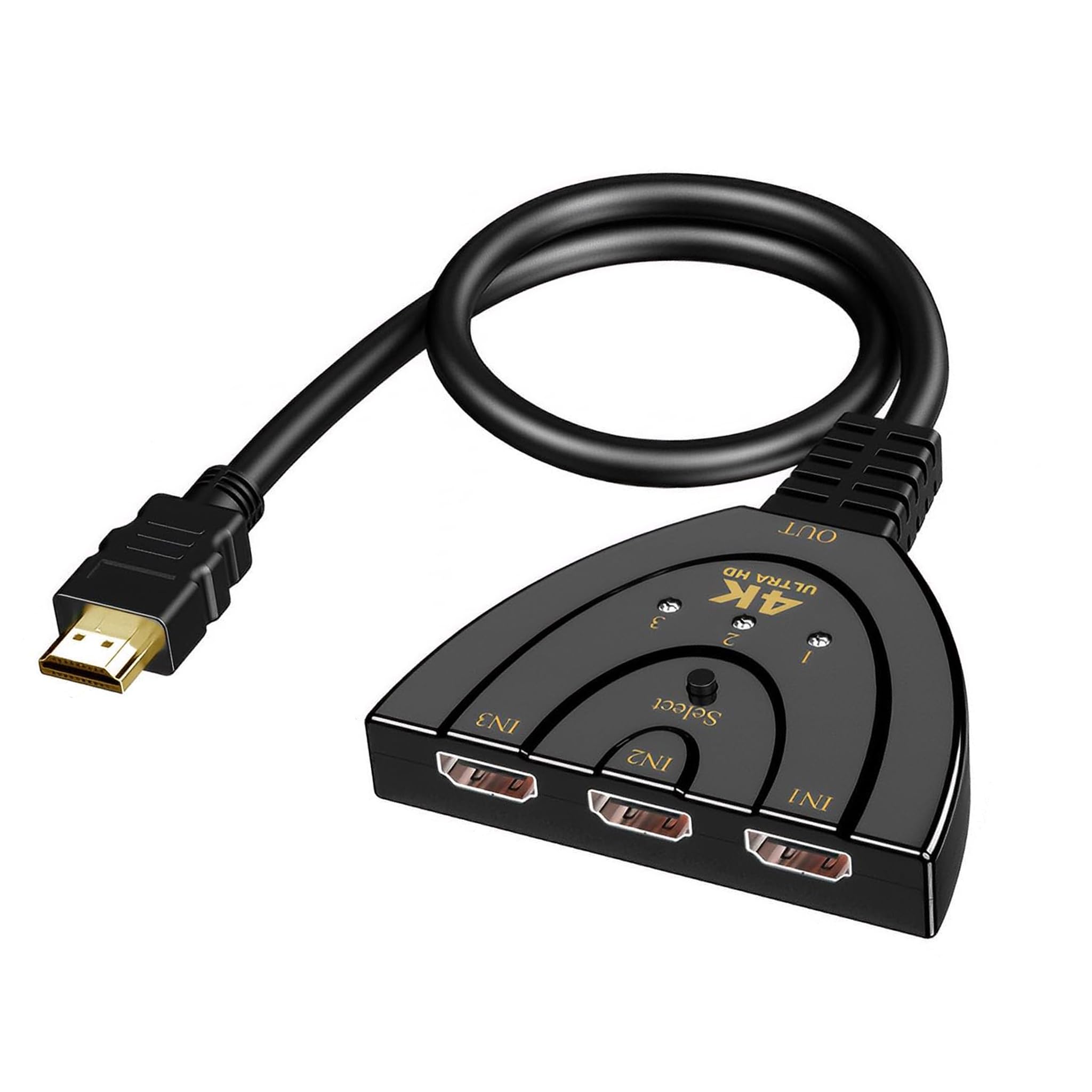 Ruvan Switch HDMI 4K, Multiprise HDMI 3 Entrées 1 Sortie avec, Commutateur HDMI Automatique Ultra HD 1080P 3D HDR, Multi HDMI pour TV, PS5, PS4, Blu-Ray, PC