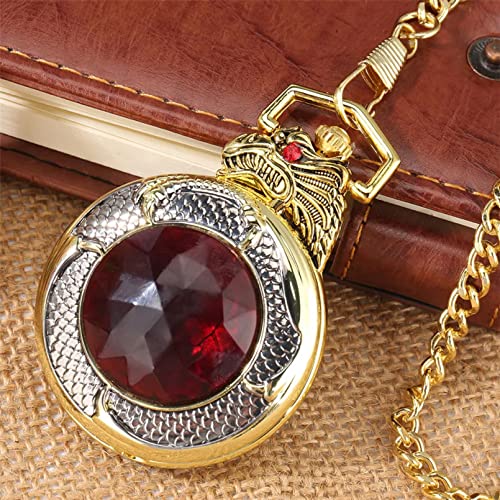 TORALF Dragão de ouro Pedra Vermelha Design Quartzo Pocket Watch Fob Pocket Chain Pocket Clock