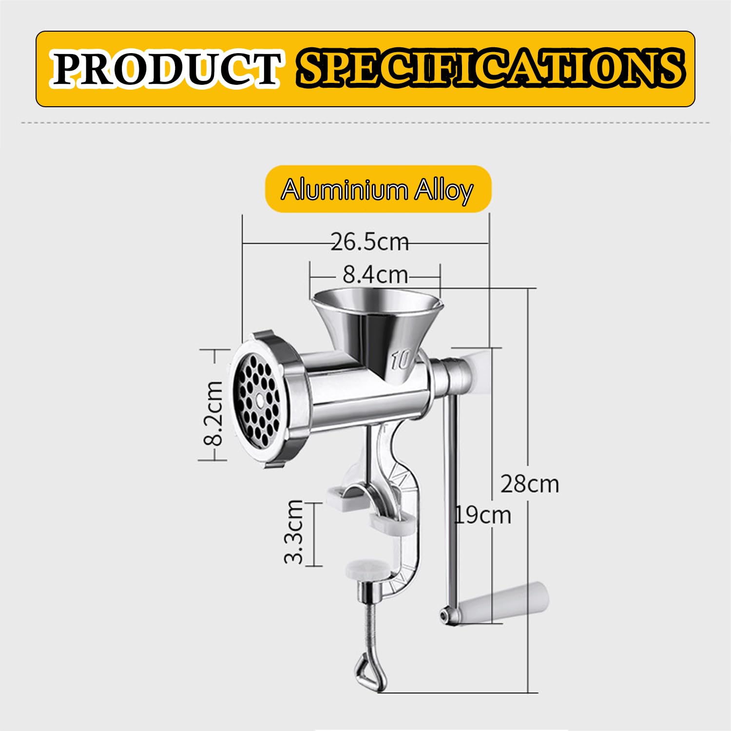 Molinillo manual multifuncional de acero inoxidable con manivela – Picadora de carne de alta resistencia, embutidora de salchichas, picadora de verduras y mezclador | Fácil de limpiar, piezas
