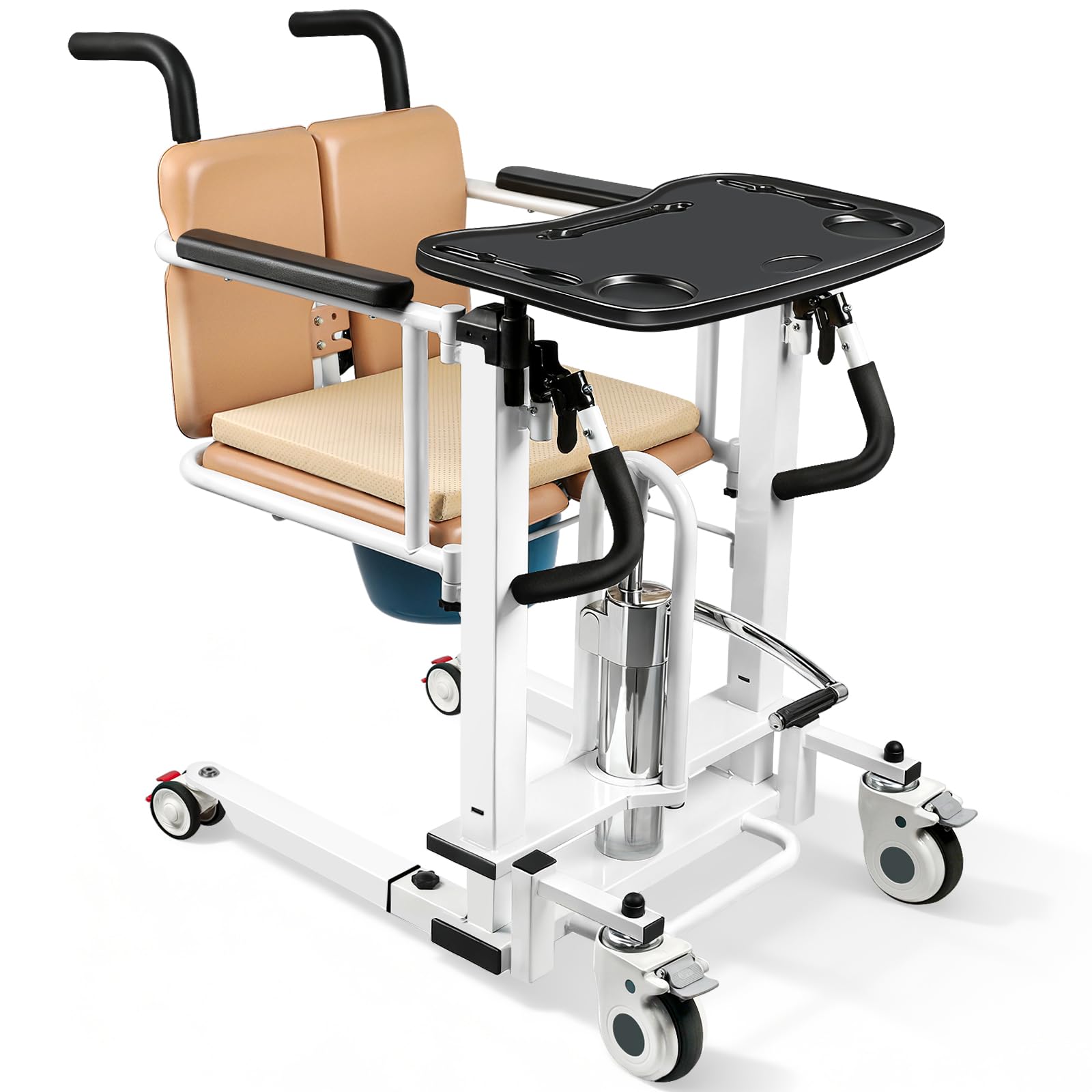 5 in 1 Patient Hydraulic Lift Transfer Chair, 180° Split Seat Commode Wheelchair, Height Adjustable, 440 lb Capacity Patient Transfer Chair for