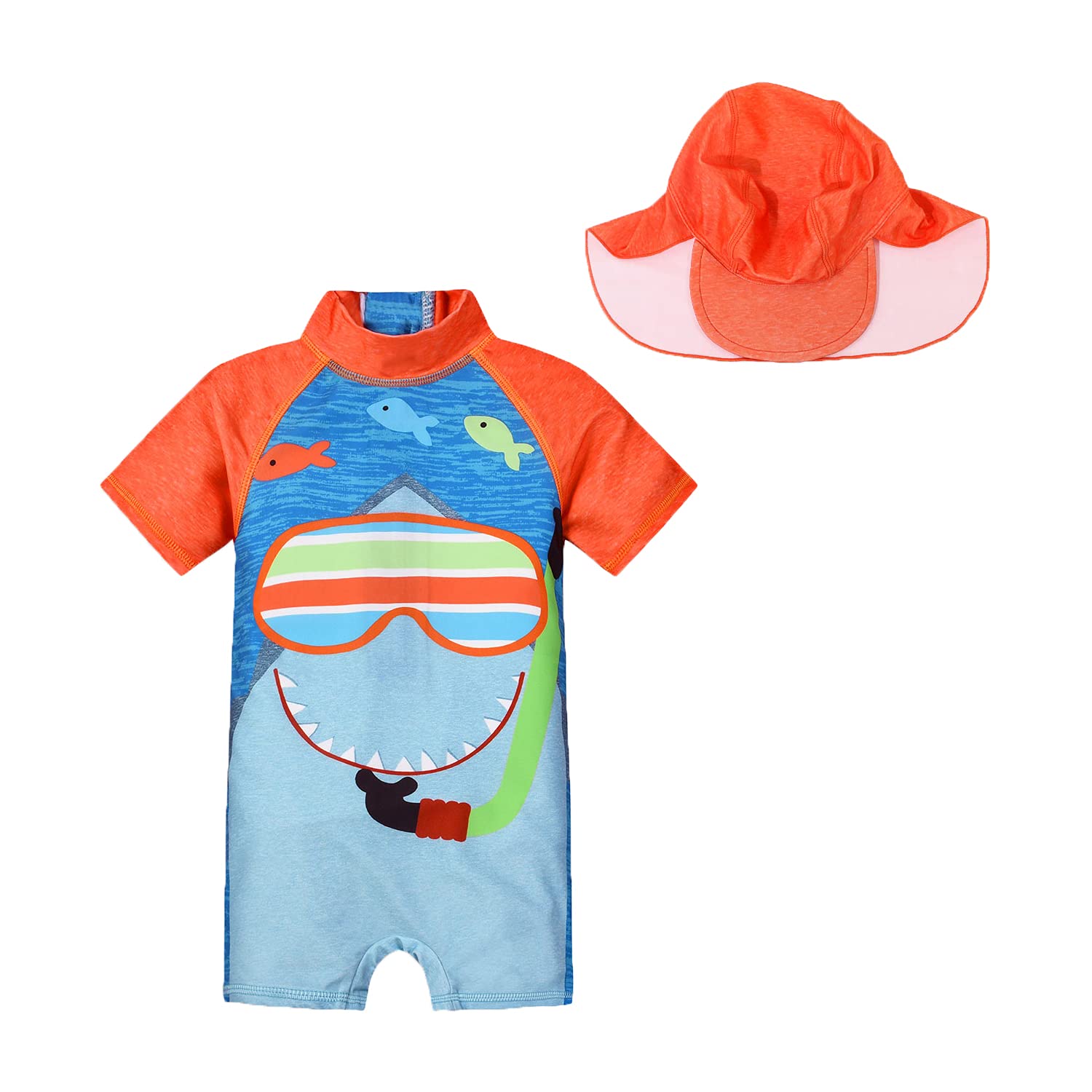 Baby Boy UPF50+ One Piece Zip Swimsuit with Sun Hat Sun Protection