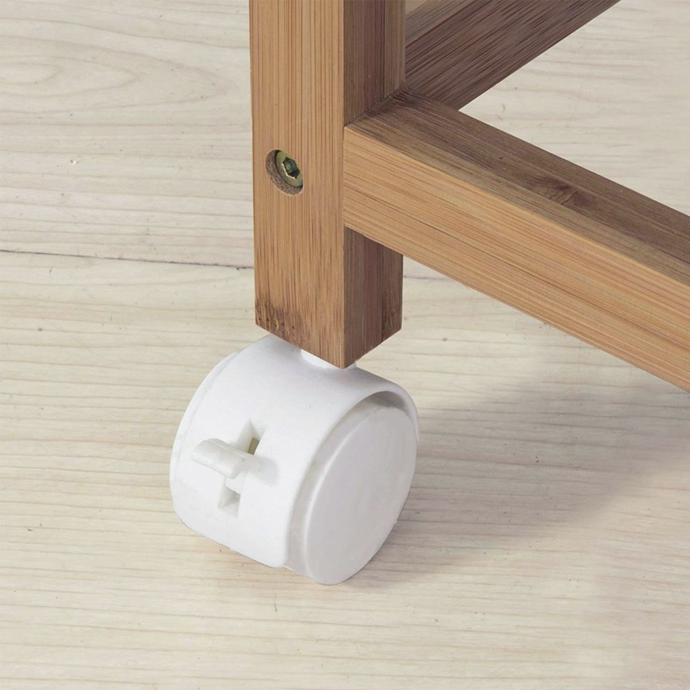BAKAJI Carrello da Cucina Slim Salvaspazio in Legno di bambù con 1 Vassoio Estraibile 3 Ceste Portafrutta in Metallo e 4 Ruote Girevoli Carrello Portavivande Casa Dimensione 40 x 22 x 83 cm