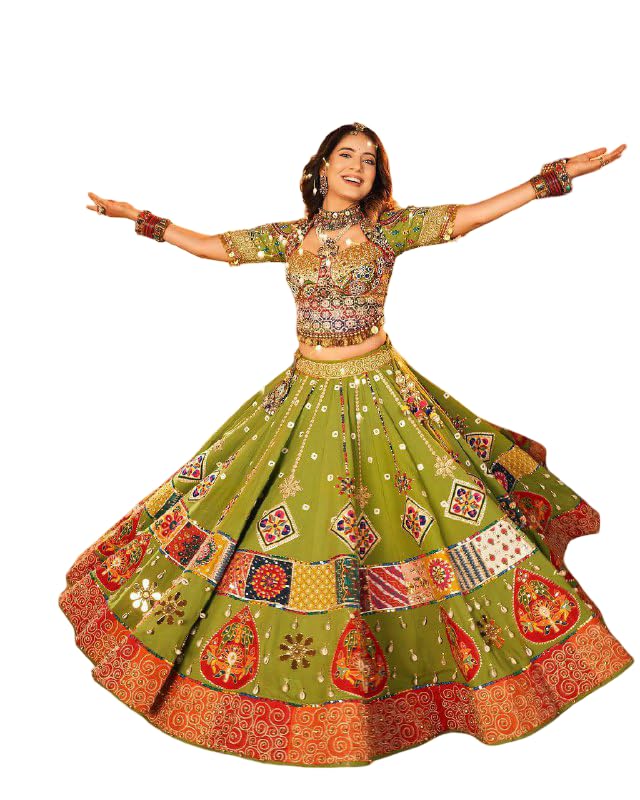 Women’s Navratri Lehenga Choli with Dupatta – Digital Printed Multi-Color Traditional Outfit for Wedding & Festival-V14
