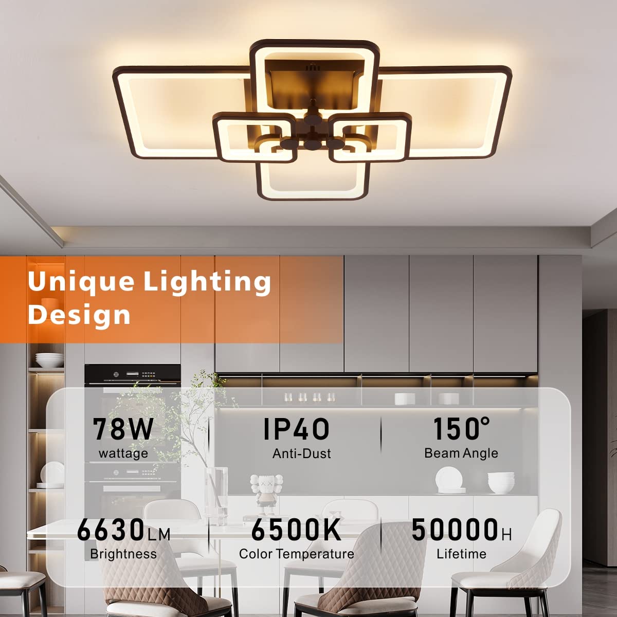 HIHIHOMY Modern LED Ceiling Light,Dimmable Modern Ceiling Lights,6 ...