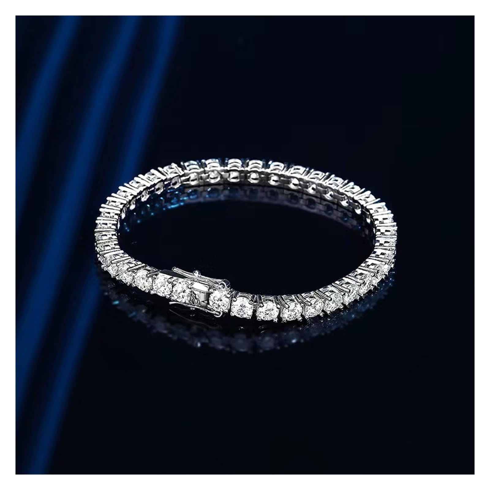 LYGBAOFUL Armband 4 mm Moissanit-Tennisarmbänder 925er Silber D Vvs runder Moissanit-Diamant-Gliederkettenarmband vergoldetes Weißgold-Pass-Tester-Geschenk (4 mm – 20,5 cm_plattiertes Weißgold)
