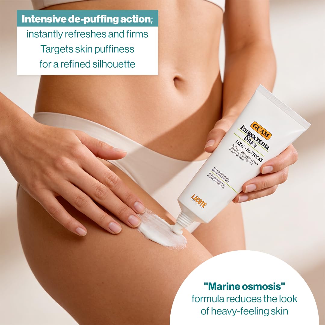 Guam Fangocrema Dren Anti Cellulite Cream - De-puffing Slimming Body Cream for Heavy Legs - Firming Body Cream for Women Seaweed & Caffeine - Skin Firming Cream