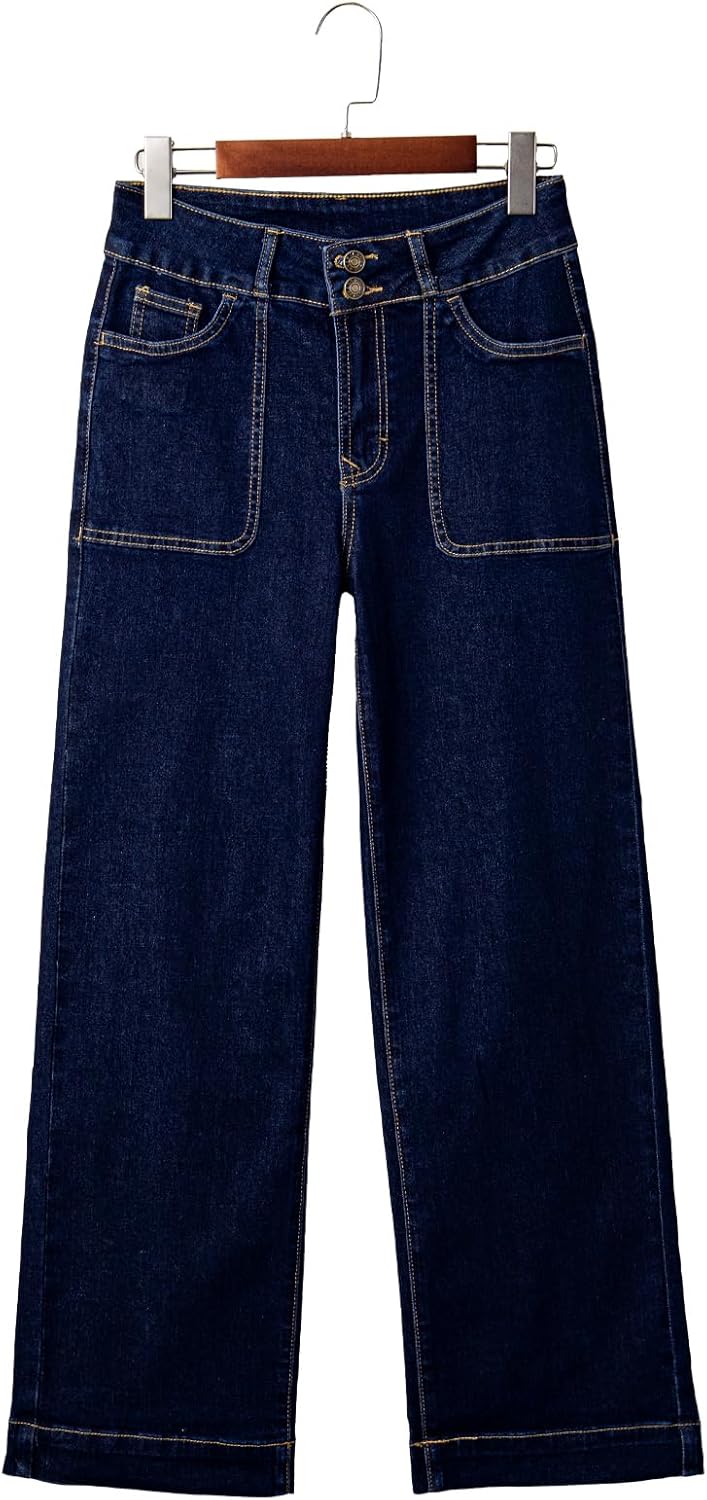 Sidefeel Women's Wide Leg Jeans High Waisted Stretchy Tummy Control Straight Leg Denim Pants - Image 7