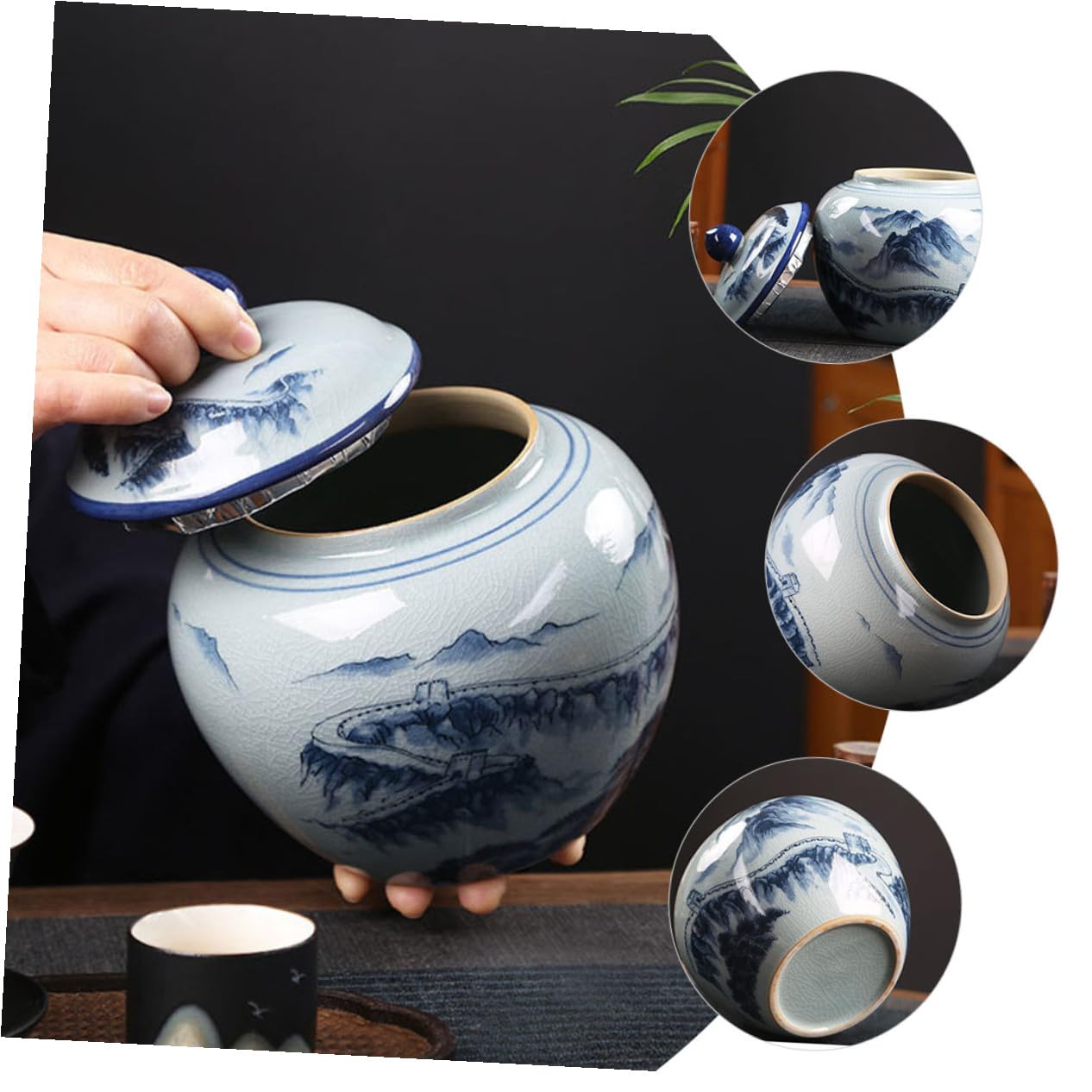 Uonlytech Chinesische Teedose aus Keramik mit Dicht Schließendem Deckel Dekorativ im Retro Stil für Tee und Nüsse für Zuhause und Wohnung
