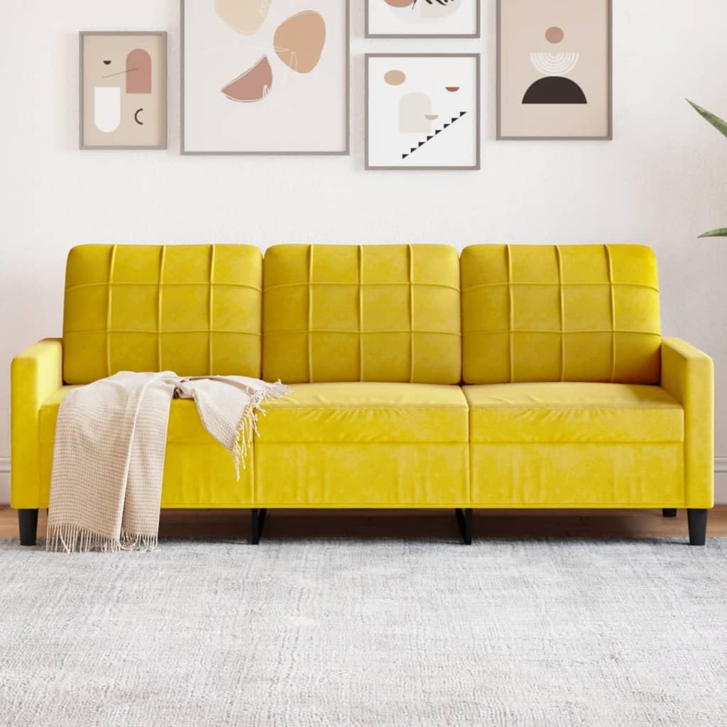 Homgoday Divano a 3 Posti Giallo 180 cm in Velluto, Decor da Mobili Divani per Esterno da Giardino, Letto Divano, Divanetto per Terrazzo Esterno Arredamento