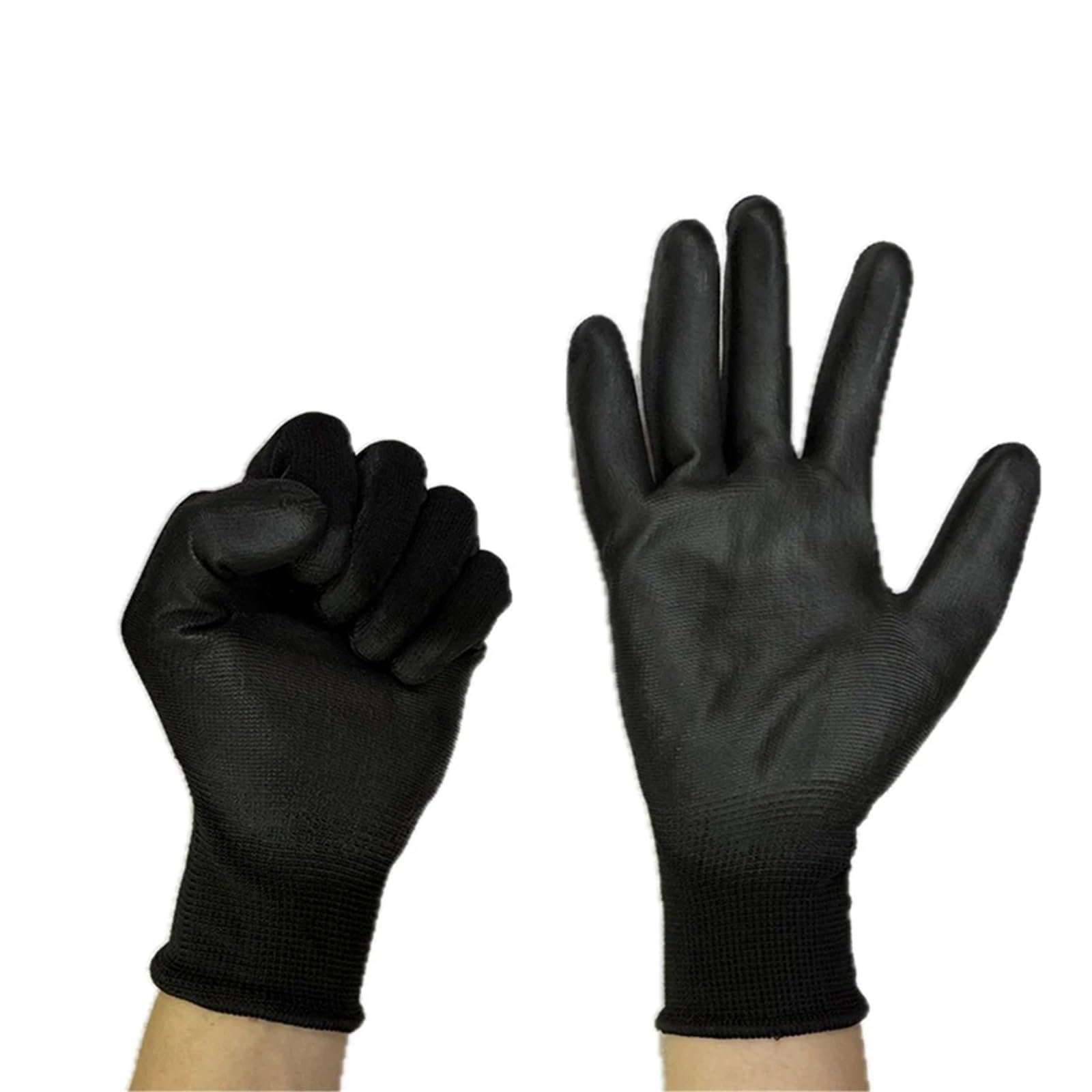 Czarne/szare 12 par rękawic roboczych ochronnych powlekanych poliuretanem, antystatycznych, z gładkim uchwytem powlekanych poliuretanem, do prac ogólnych(Black-XL-12)