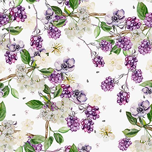 VaryPaper Papier Peint Fleur Blanche Framboise Violette Decor Mural Papier Peint Chambre Fille Rouleau Vinyl Adhesif Papier Autocollant Meuble Cuisine Armoire Salon Fresque Murale 44.5cmx200cm Cover