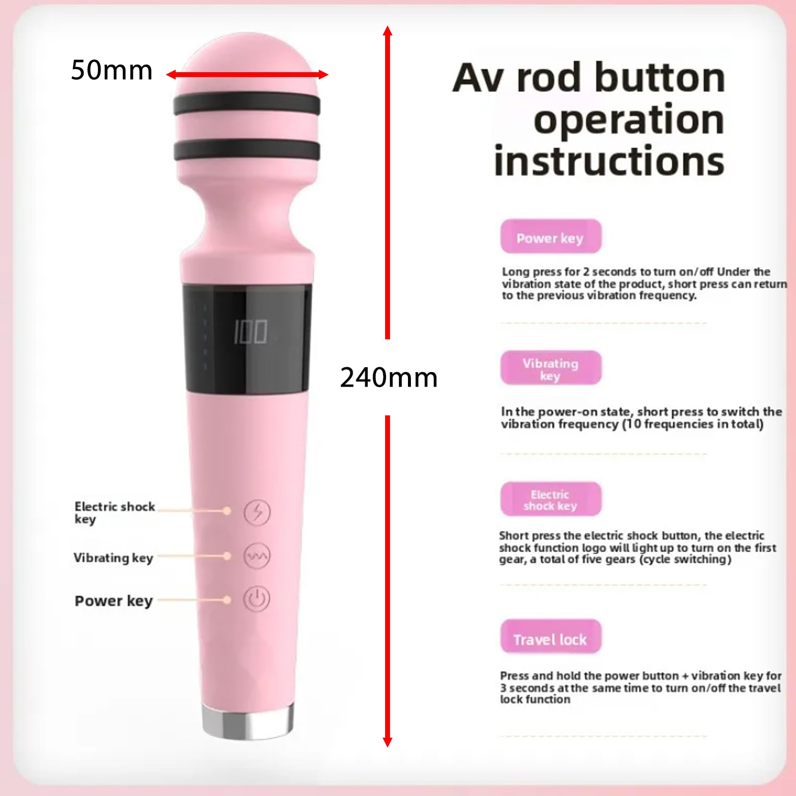 Elektro Shock Massagestab Handvibrator mit 10 Vibration & 5 Elektroschocker Realistischer G-Punkt Massage Vibratoren-Modi E-stim Klitoris Stimulator Sexspielzeug für Paare Frau