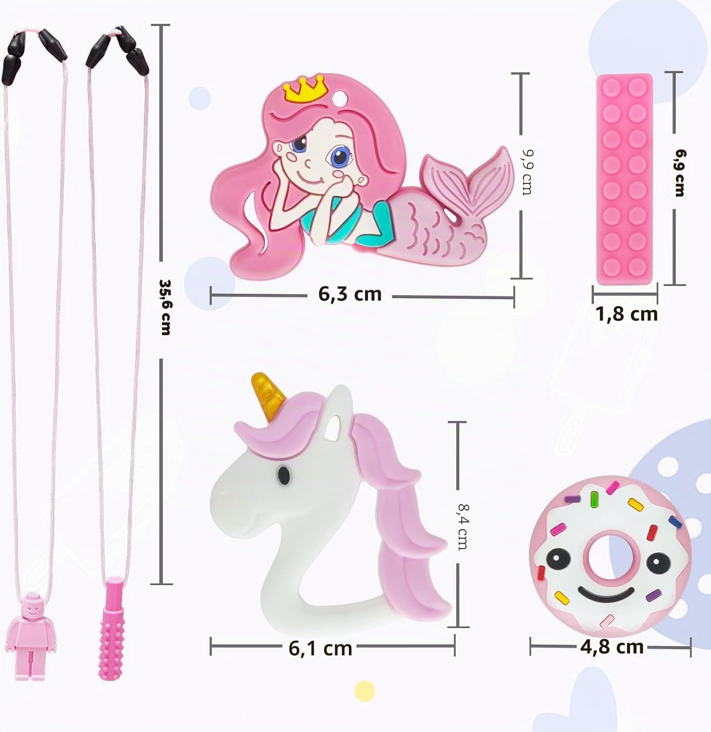 Mordedor para Bebé, 6 Piezas Mordedores Refrigerante, Autismo Masticar Colgante, Collar de Lactancia, Masticar Collar Perfecto para Niños con TDAH, Dentición, Autismo, Necesidad de Morder (Rosa)