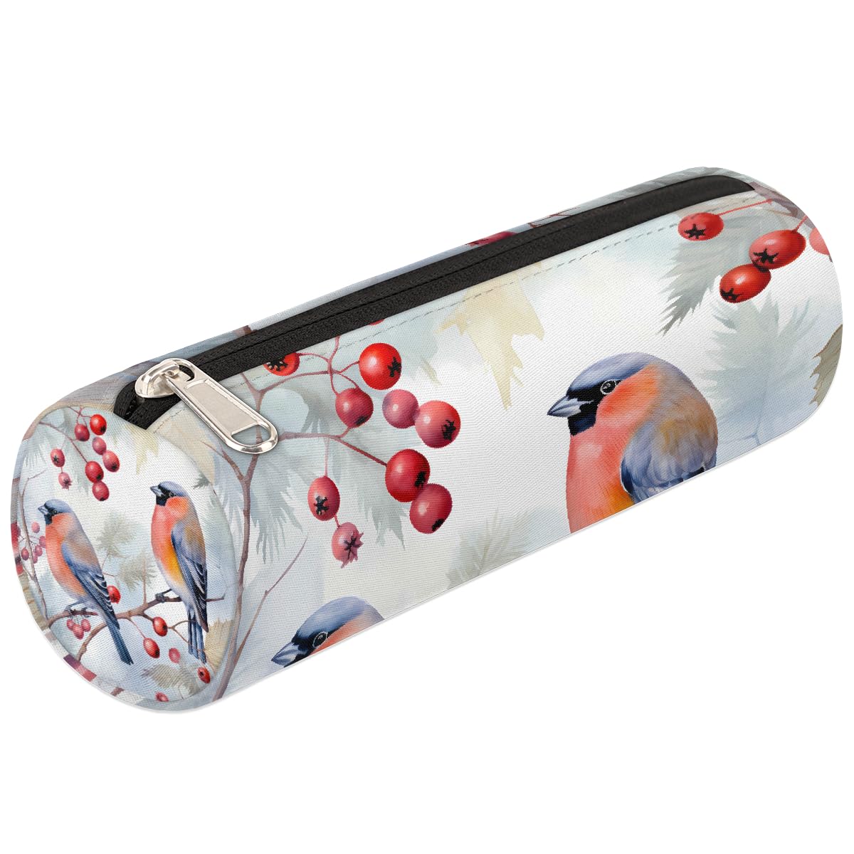 VQUVQV Boys Girls Pencil Case, Bird Rowan Bullfinch Zippered Pen Case for Stationery Toiletries Makeup Office Supplies, Portable Cosmetics Bag