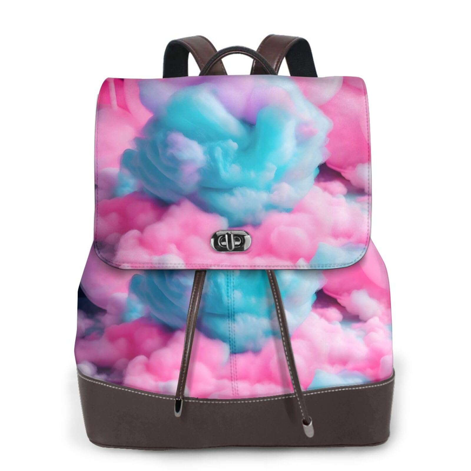 Sac à dos pour ordinateur portable en cuir avec imprimé barbe à papa rose, noir, One Size