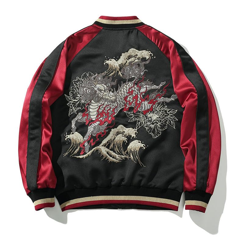 Spring Autumn Color Block Embroidered National Trendy Baseball Jacket Coat Top3