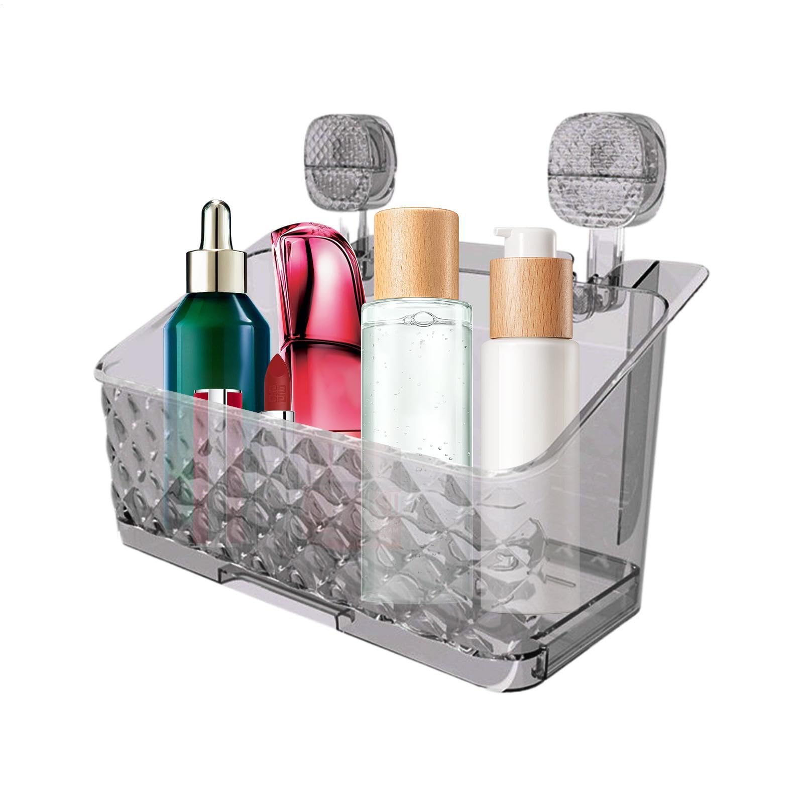 Shower Caddy Suction - Wall Mounted Shower Basket Bathroom Organizer with Drain Holes No Drill Shower Shelf for
