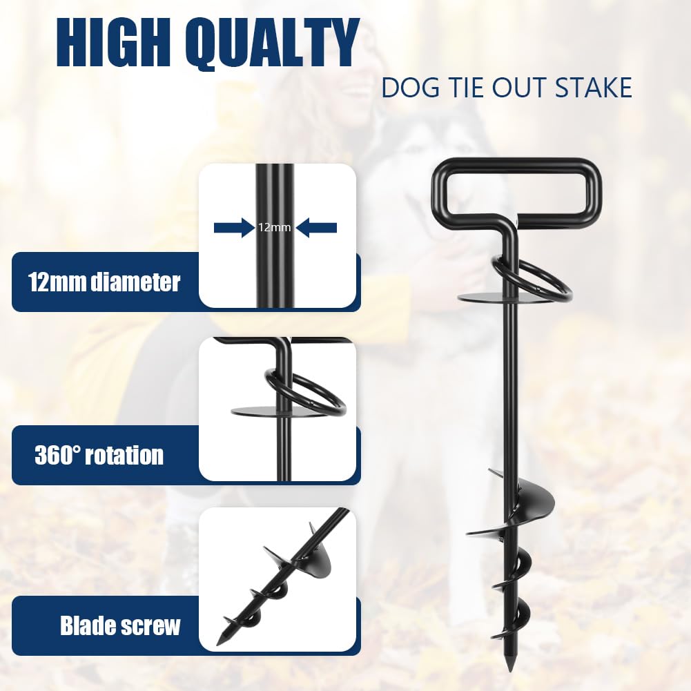 Aomig 20FT Dog Tie Out Stake, Heavy Duty Dog Spiral Ground Stake, Sturdy Dog Lead Stake, Steel Spiral Ground Dog Spike - Image 4