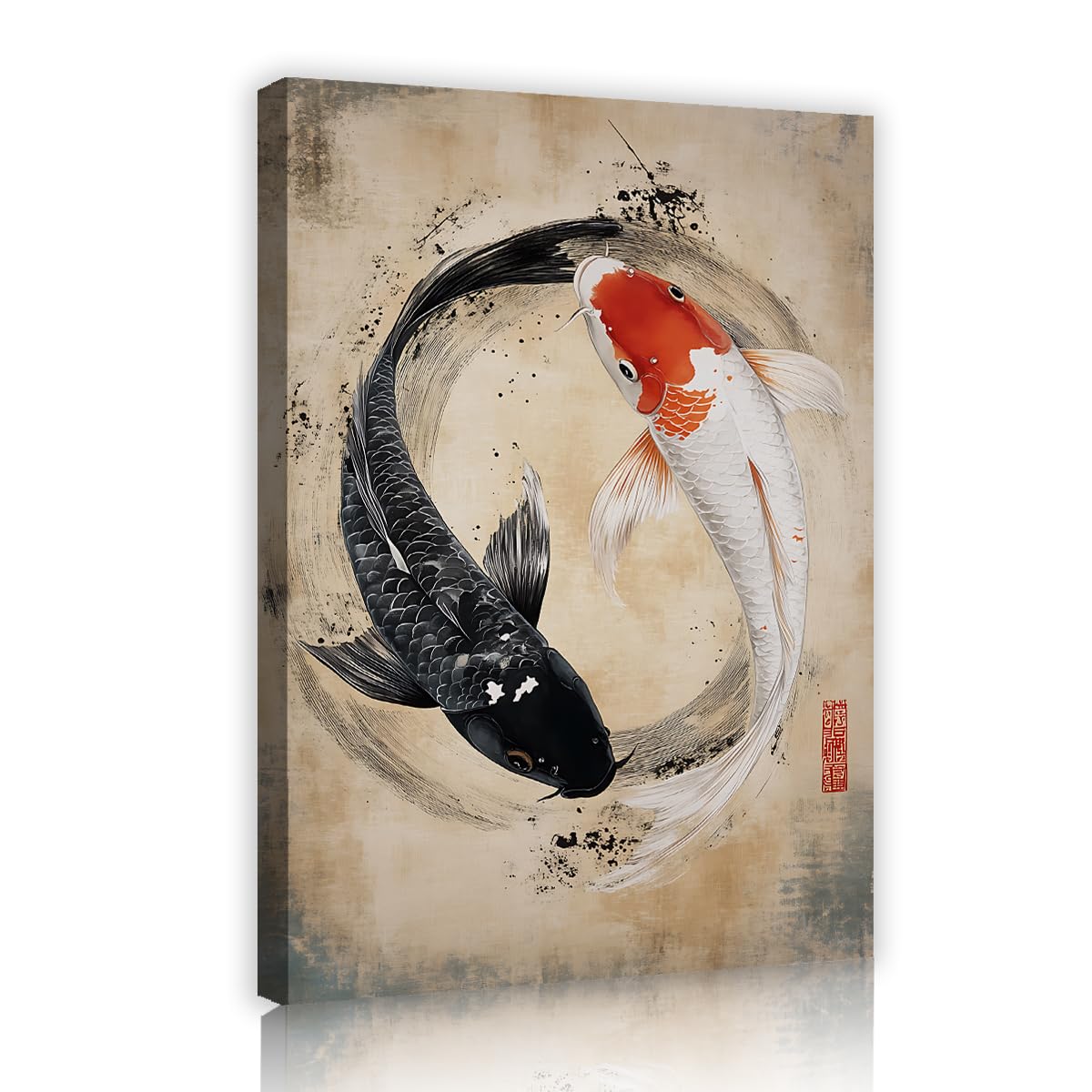 Via Vela Zen Yin Yang Koi Fish Wall Art Enso Circle Canvas Print Wabi Sabi Japandi Feng Shui Artwork for Living Room Bedroom Decor 80x120cm