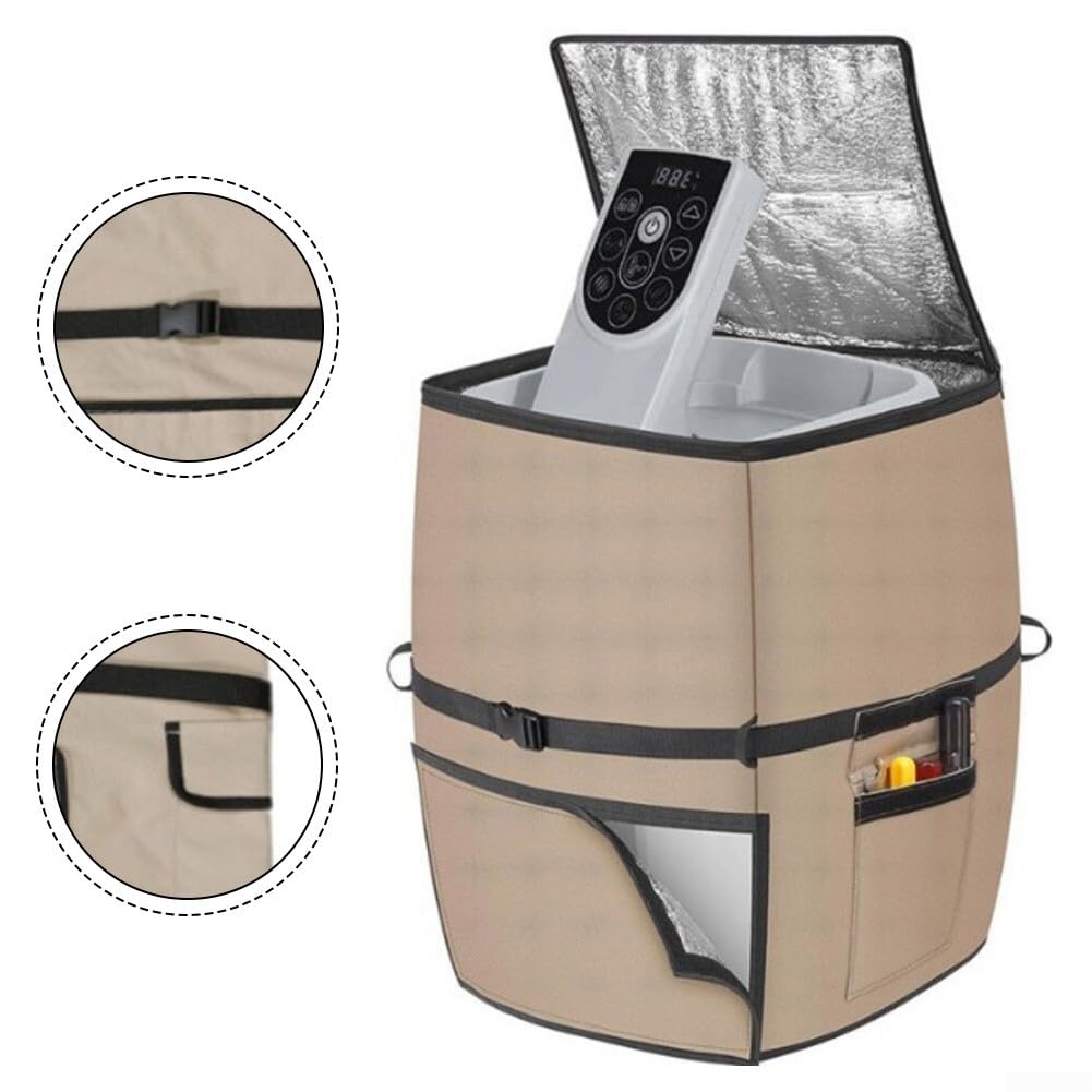 Spa-Pumpenabdeckung, 600D Oxford mit Aluminiumisolierung, wasserdichte Heizjacke für Outdoor-Whirlpool-Pumpen, winddichte Gurte und Aufbewahrungstasche, Khaki