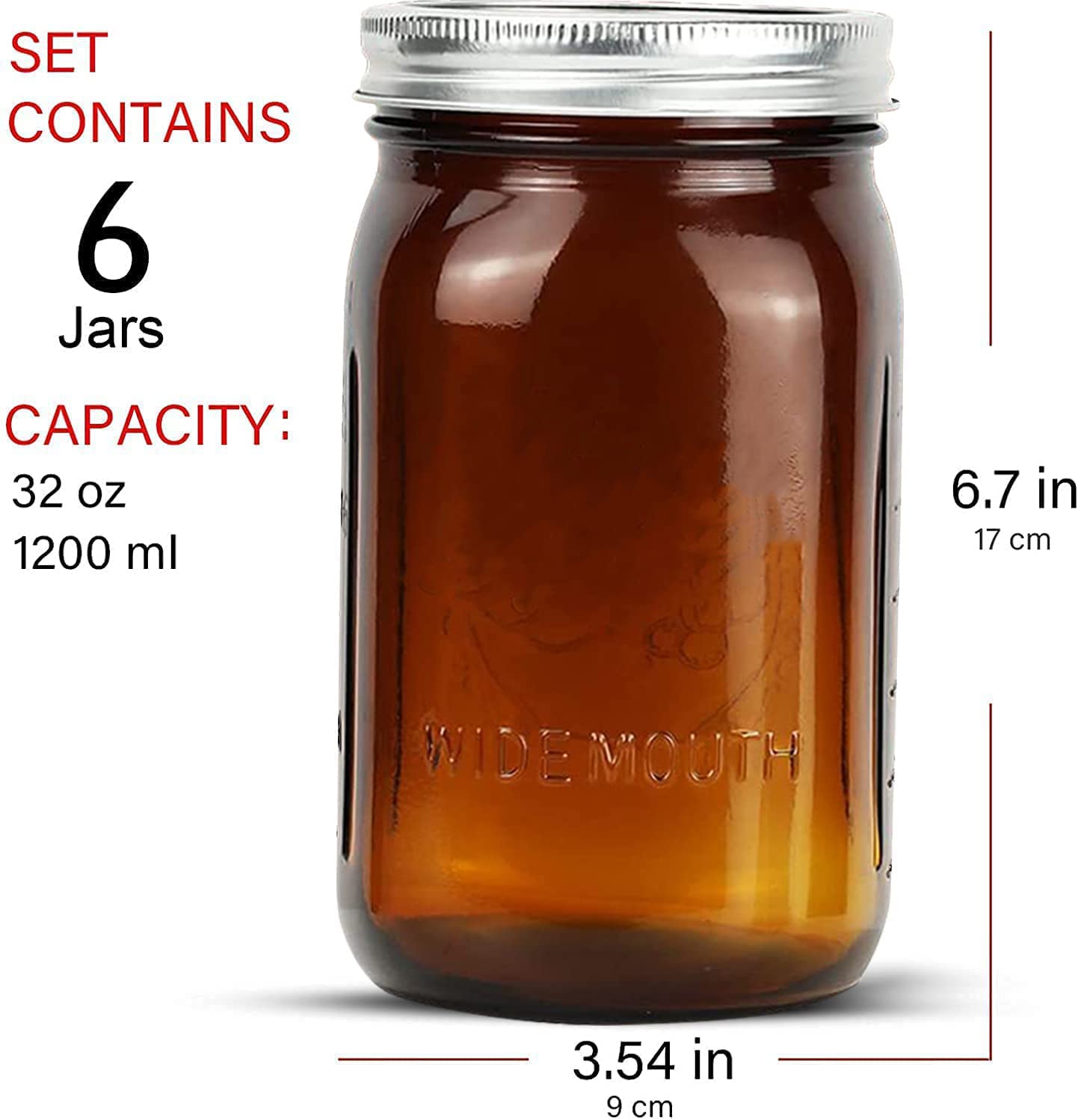 Amber Mason Jars 32 oz Wide Mouth Quart Mason Jars with Lids for
