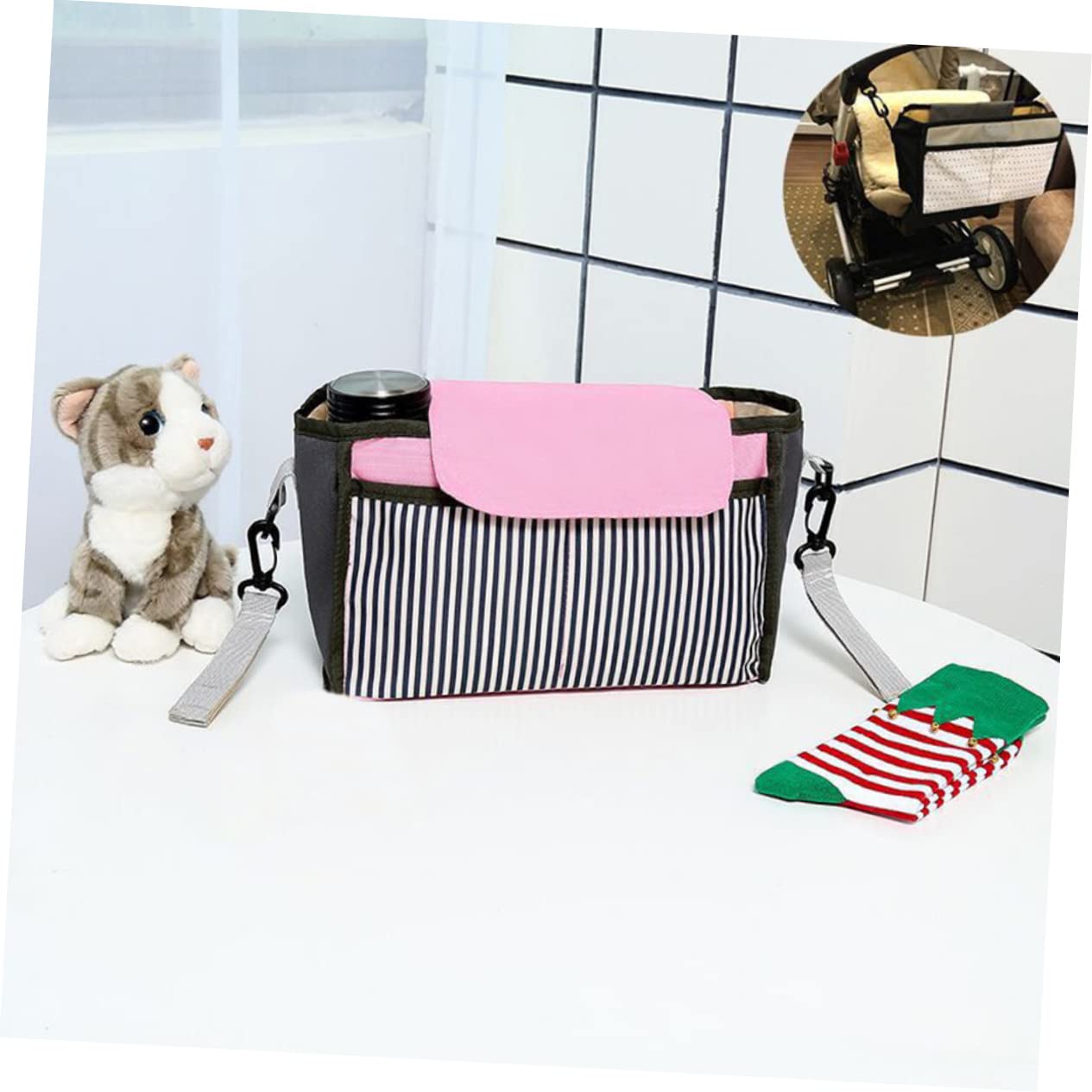 ibasenice 3 Pezzi Borsa Portaoggetti Passeggino Organizer Bottiglia Giocattoli Pannolini Robusto Nero