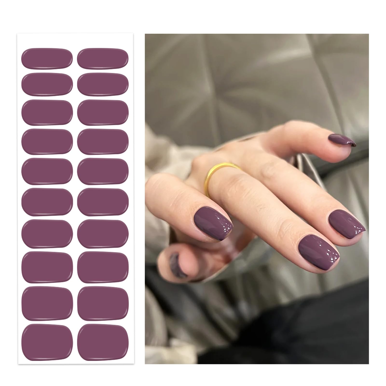 Semi Cured Gel Nail Strips | Gel Nail Stickers with UV Light Required | Salon Quality, Easy Application and Removal（Deep Purple）