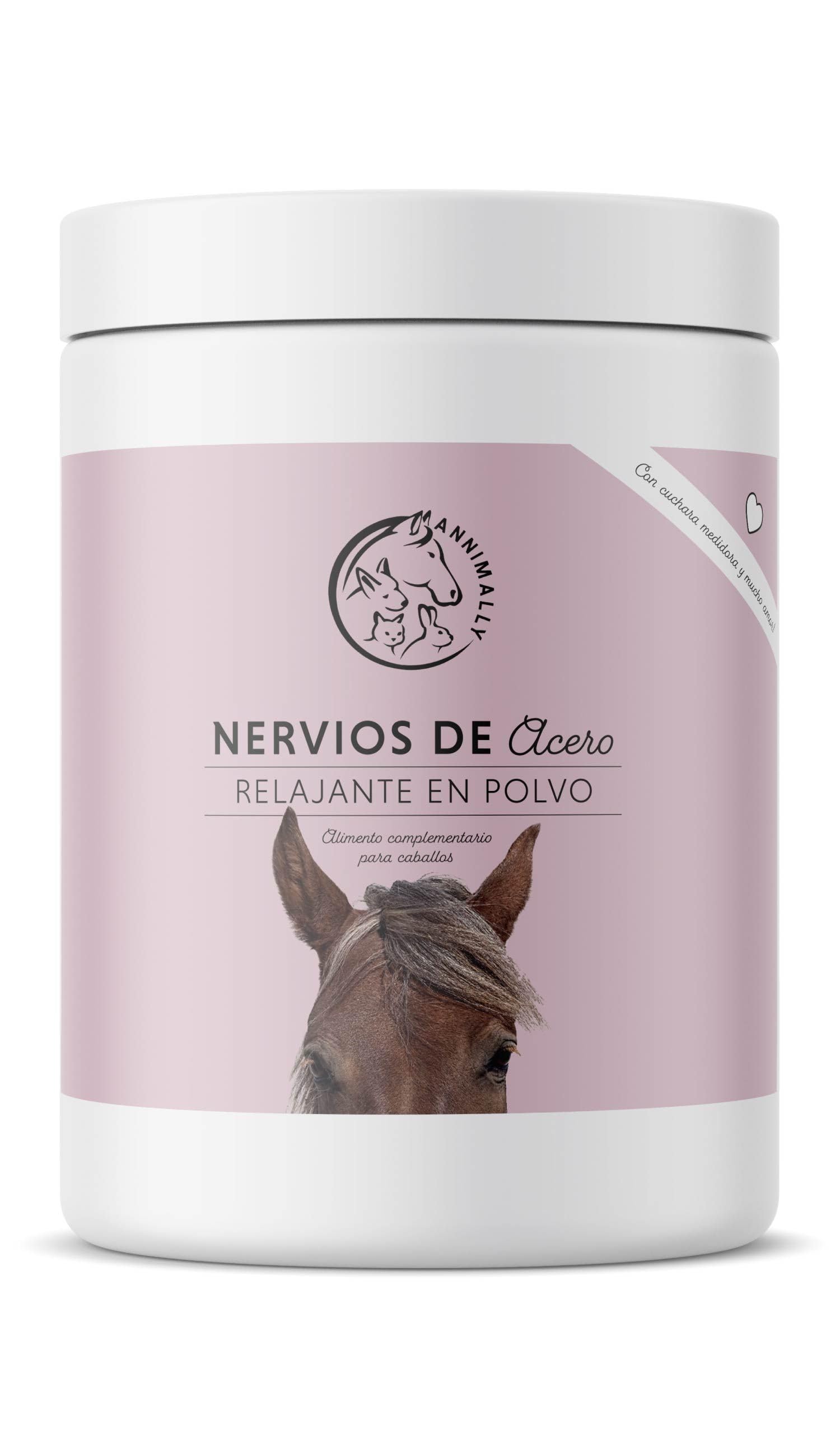 Annimally Fuerza Nerviosa - Polvo Relax para Caballos 850g para la calma en caballos - Hierbas para los nervios con magnesio, triptófano, valeriana, pasiflora y aceite de cáñamo contra la ansiedad, el