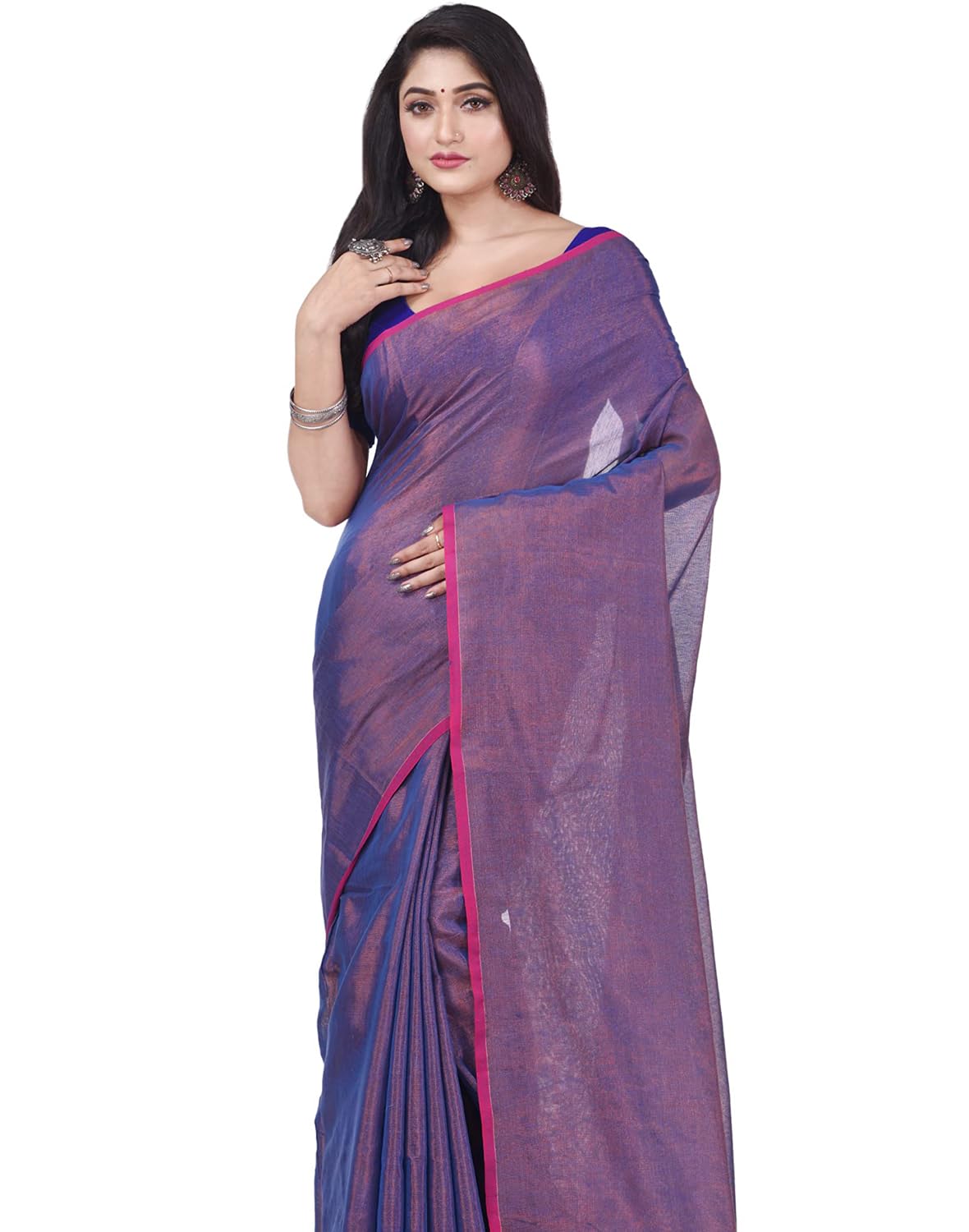 dB DESH BIDESH Women`s Bengal MayurKonthi Color Changer Tissue Pure Handloom Cotton Saree With Blouse Piece