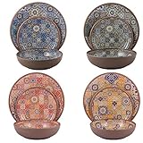 Melange 12-Piece Melamine Dinnerware Set (Moroccan Tiles) | Shatter-Proof and Chip-Resistant Melamine Plates and Bowls | Color: Multicolor | Dinner Plate, Salad Plate & Soup Bowl (4 Each)