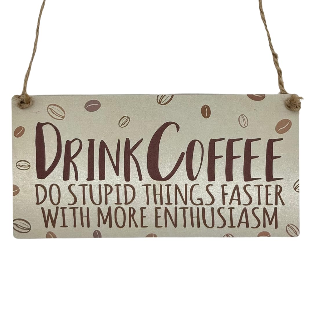Second Ave Gift Company Light/Neutral Second Ave Funny Drink Coffee Wooden Hanging Gift Rectangle Home Cafe Sign Plaque