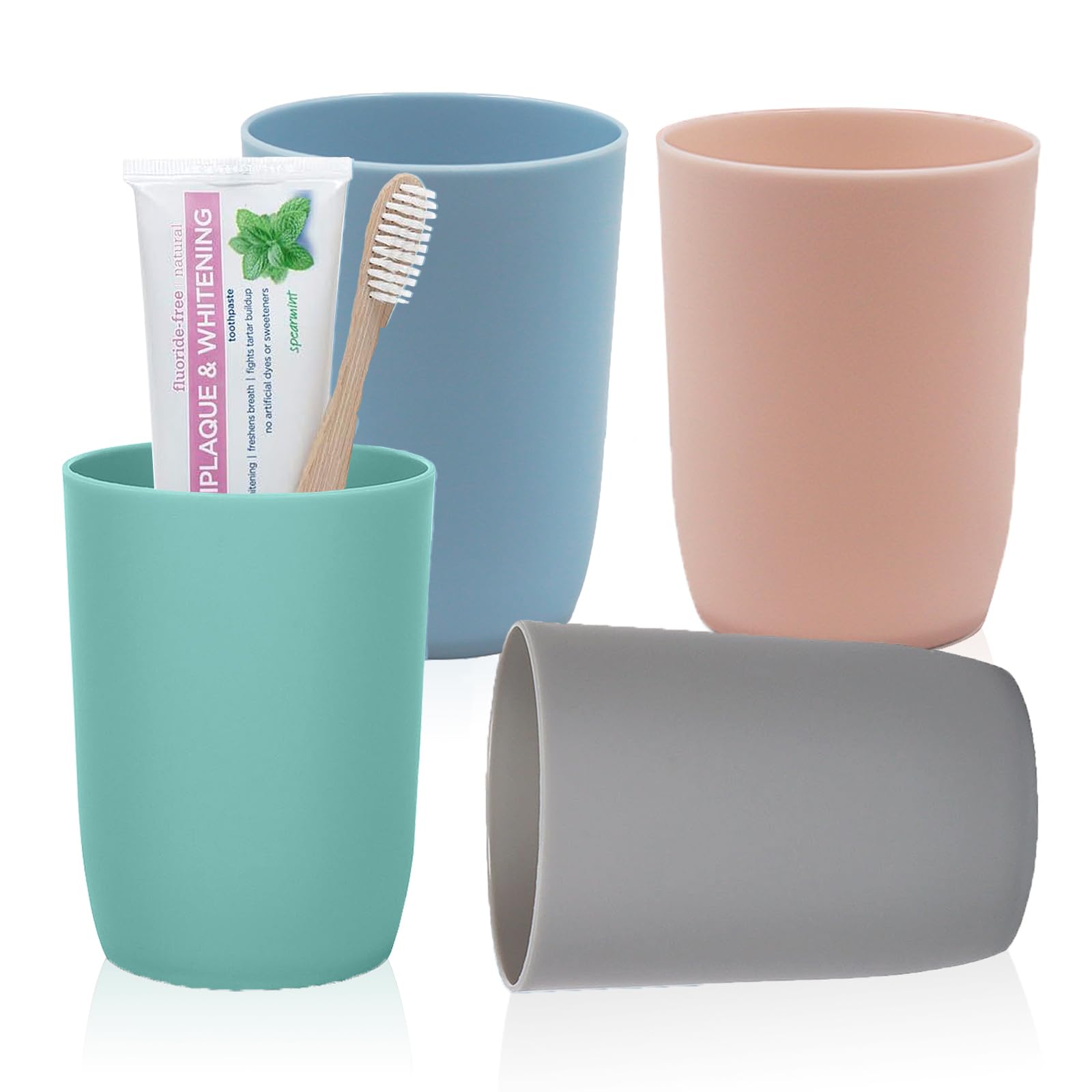 YIK TUNG 4-Pack Plastic Bathroom Tumbler Cups | Stackable Toothbrush & Mouthwash Cups | Reusable, Dishwasher Safe | 10oz (280ml) | 4 Colors for Travel??