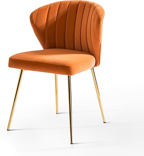 Miniatura 10 de HULALA HOME Sillas de comedor de terciopelo, naranja, silla decorativa moderna y pequeña sin brazos con patas de metal dorado, elegante silla de
