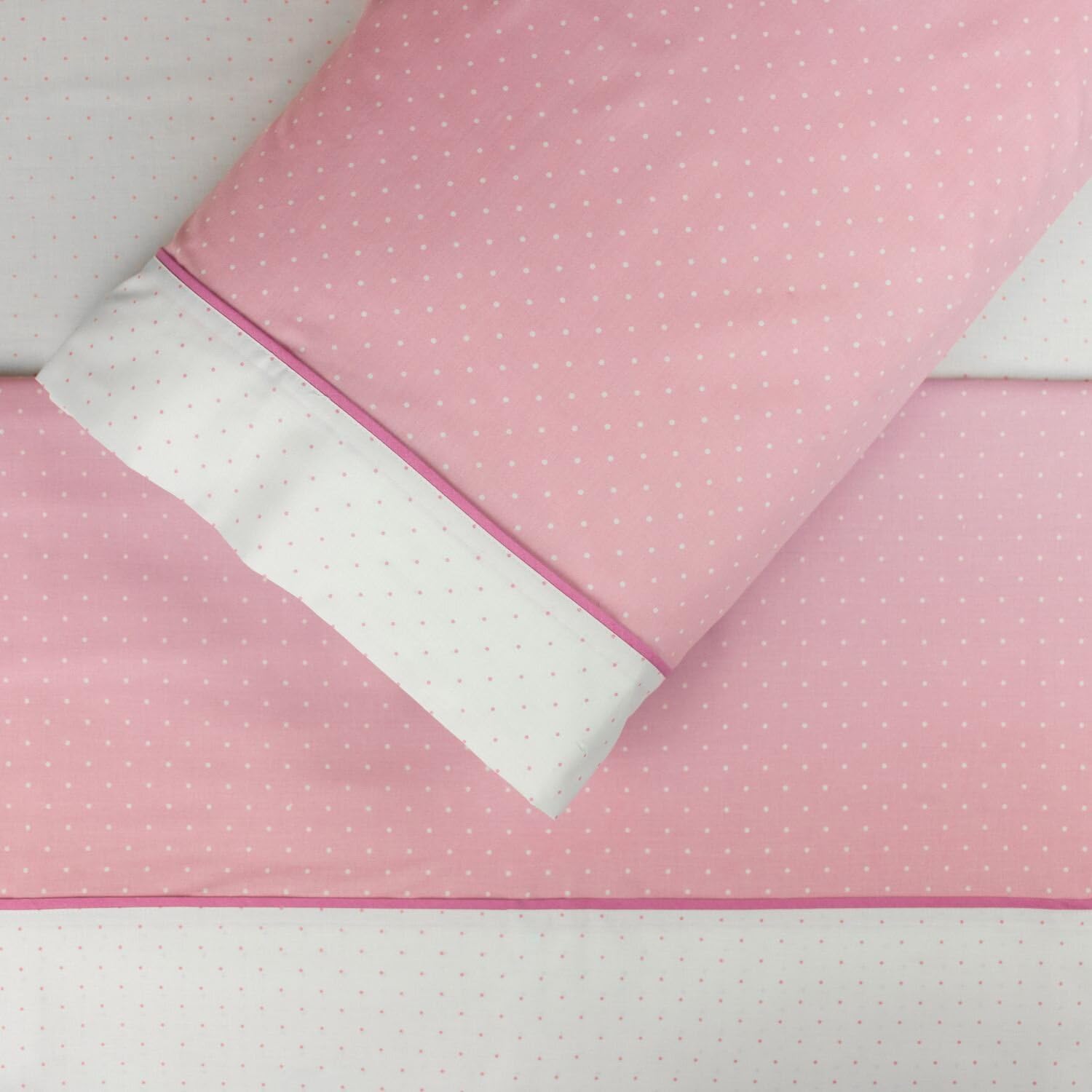 Burrito Blanco Juego de Sábanas 238 | Sábanas 150 | Cama Matrimonio | Sábana Algodón y Poliéster | Estampado de Topos | Color Rosa