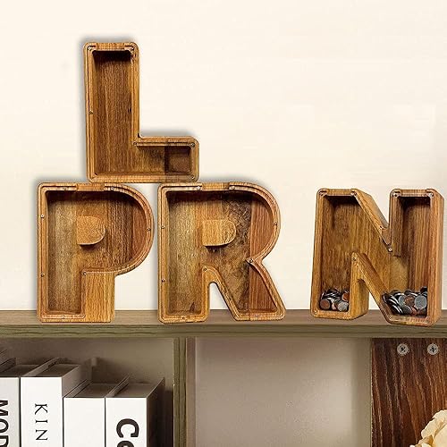 Miniatura 3 de Alcancía personalizada, alcancía de madera personalizada para niños, monedero para niñas y niños, decoración de letras del alfabeto inglés de