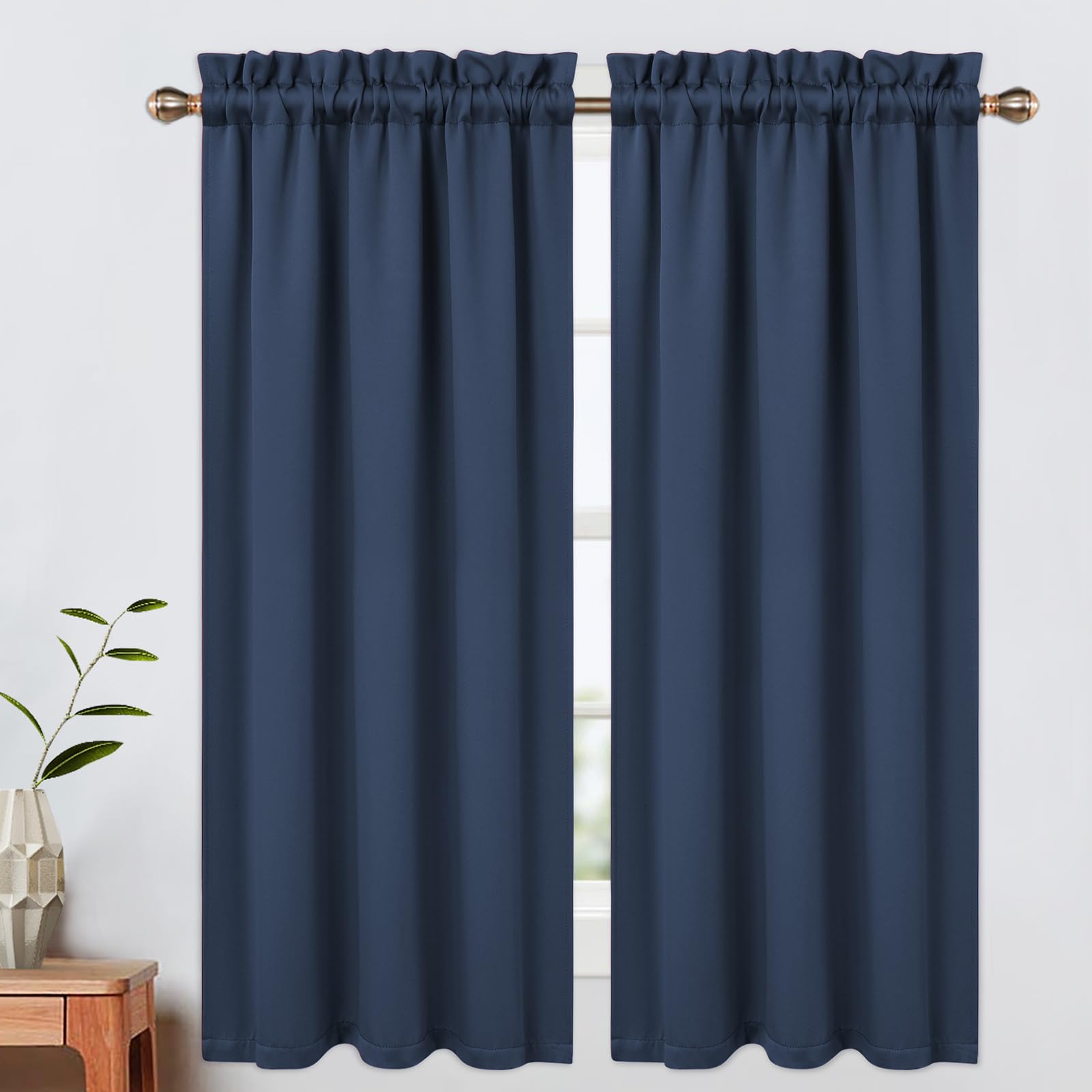 Garvee Blackout Curtains Set of 2,Short Tier Curtains,Rod Pocket Light Blocking Curtains for Kitchen Bathroom Bedroom Laundry Room,Room Darkening Window Drapes for Privacy –Blue,26x45*2