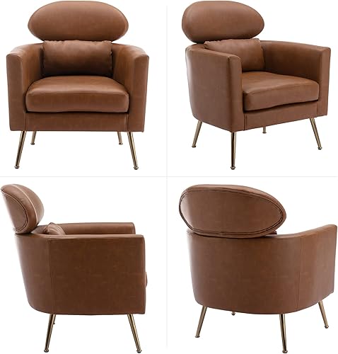 Miniatura 8 de Silla decorativa tapizada con brazo de barril para sala de estar, dormitorio, recepción, oficina, moderna y suave acolchada con patas doradas y